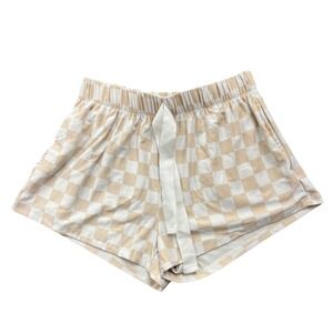 Fourteen Twelve Tan White Checkered Lounge Short Small Elastic Drawstring Pocket